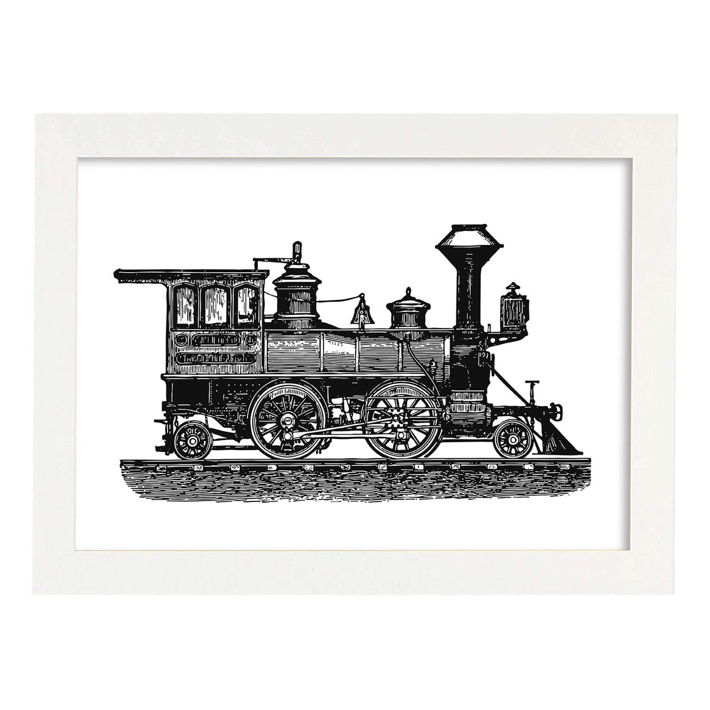 Lámina de Locomotora. Posters con objetos vintage.-Artwork-Nacnic-A4-Marco Blanco-Nacnic Estudio SL
