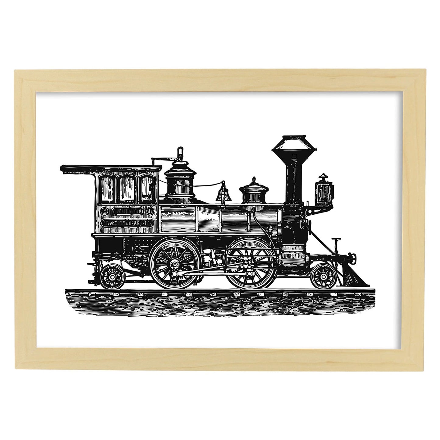 Lámina de Locomotora. Posters con objetos vintage.-Artwork-Nacnic-A4-Marco Madera clara-Nacnic Estudio SL