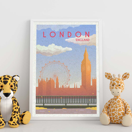 Lámina de Londres. Estilo vintage. Poster Big Ben y ojo de Londres en colores. Anuncio Londres-Artwork-Nacnic-Nacnic Estudio SL