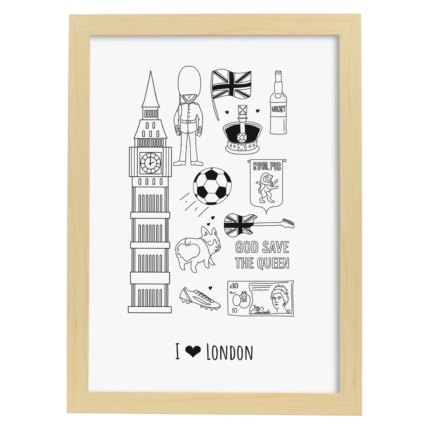 Lámina de Londres. Pósters de países y ciudades del mundo. Imágenes de monumentos y viajes.-Artwork-Nacnic-A4-Marco Madera clara-Nacnic Estudio SL