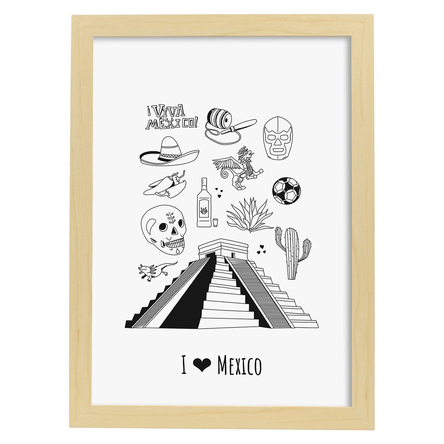 Lámina de México. Pósters de países y ciudades del mundo. Imágenes de monumentos y viajes.-Artwork-Nacnic-A3-Marco Madera clara-Nacnic Estudio SL