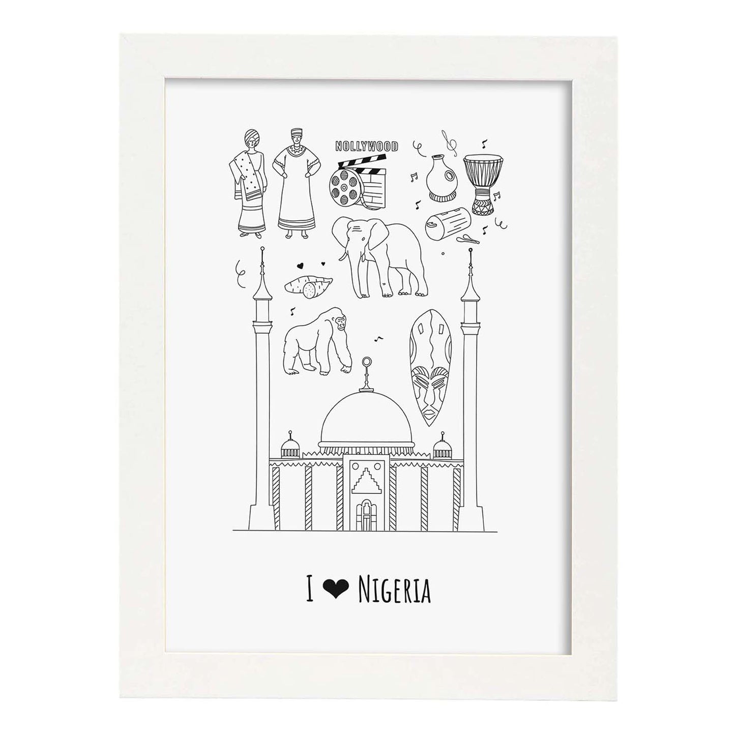 Lámina de Nigeria. Pósters de países y ciudades del mundo. Imágenes de monumentos y viajes.-Artwork-Nacnic-A3-Marco Blanco-Nacnic Estudio SL