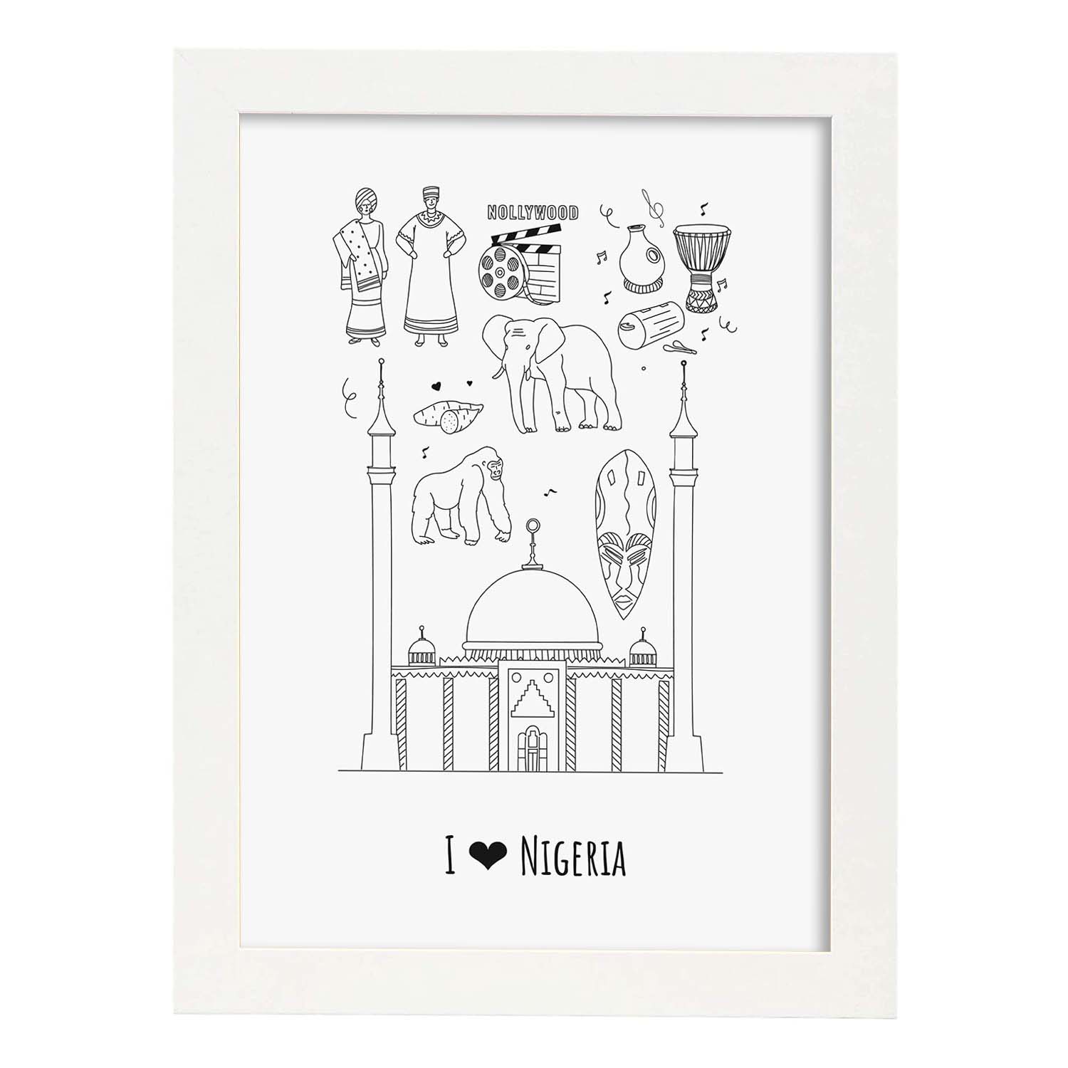 Lámina de Nigeria. Pósters de países y ciudades del mundo. Imágenes de monumentos y viajes.-Artwork-Nacnic-A3-Marco Blanco-Nacnic Estudio SL