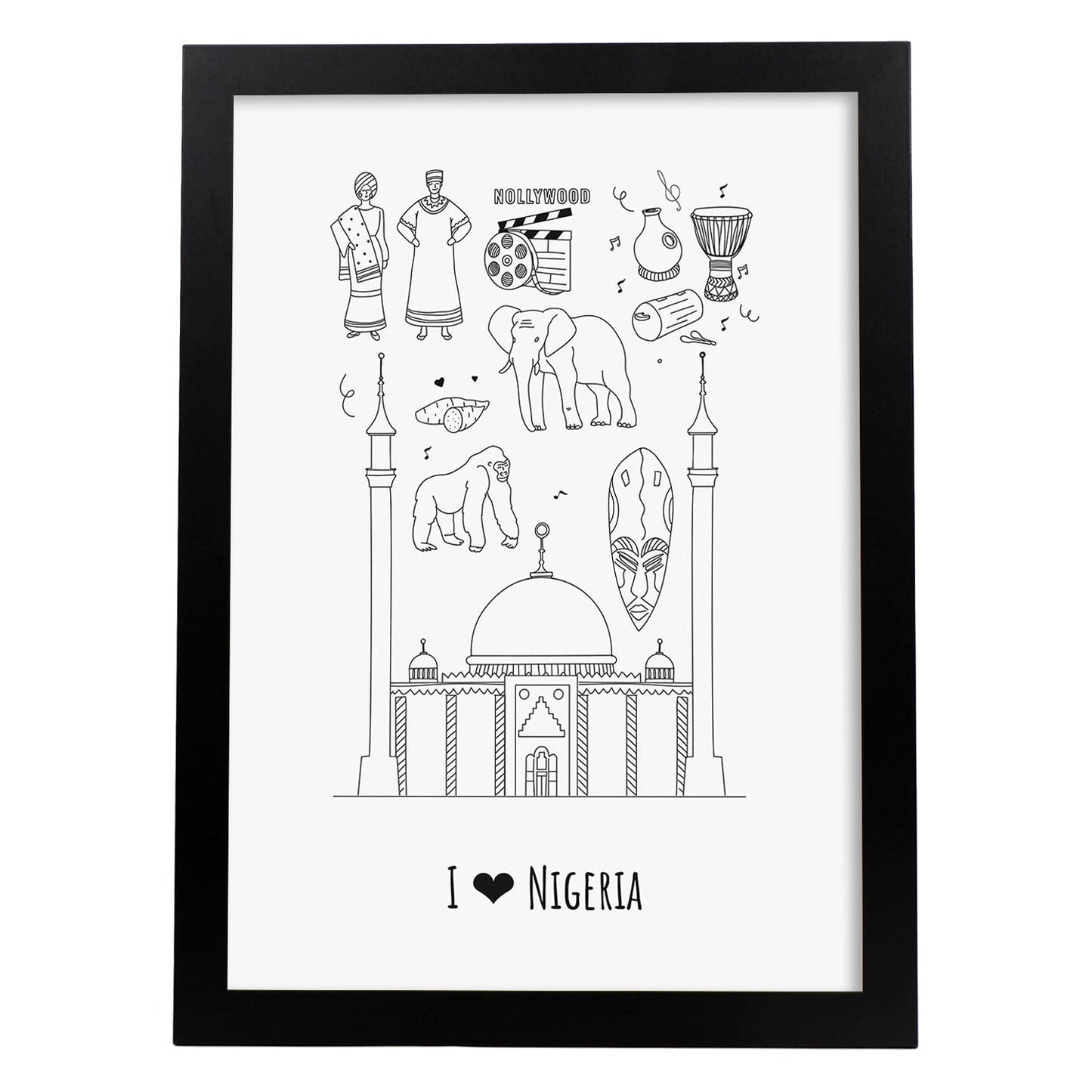 Lámina de Nigeria. Pósters de países y ciudades del mundo. Imágenes de monumentos y viajes.-Artwork-Nacnic-A3-Marco Negro-Nacnic Estudio SL