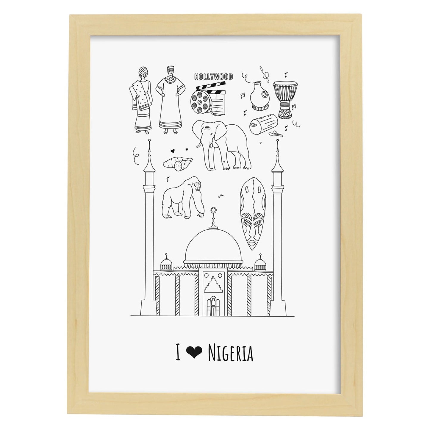 Lámina de Nigeria. Pósters de países y ciudades del mundo. Imágenes de monumentos y viajes.-Artwork-Nacnic-A4-Marco Madera clara-Nacnic Estudio SL