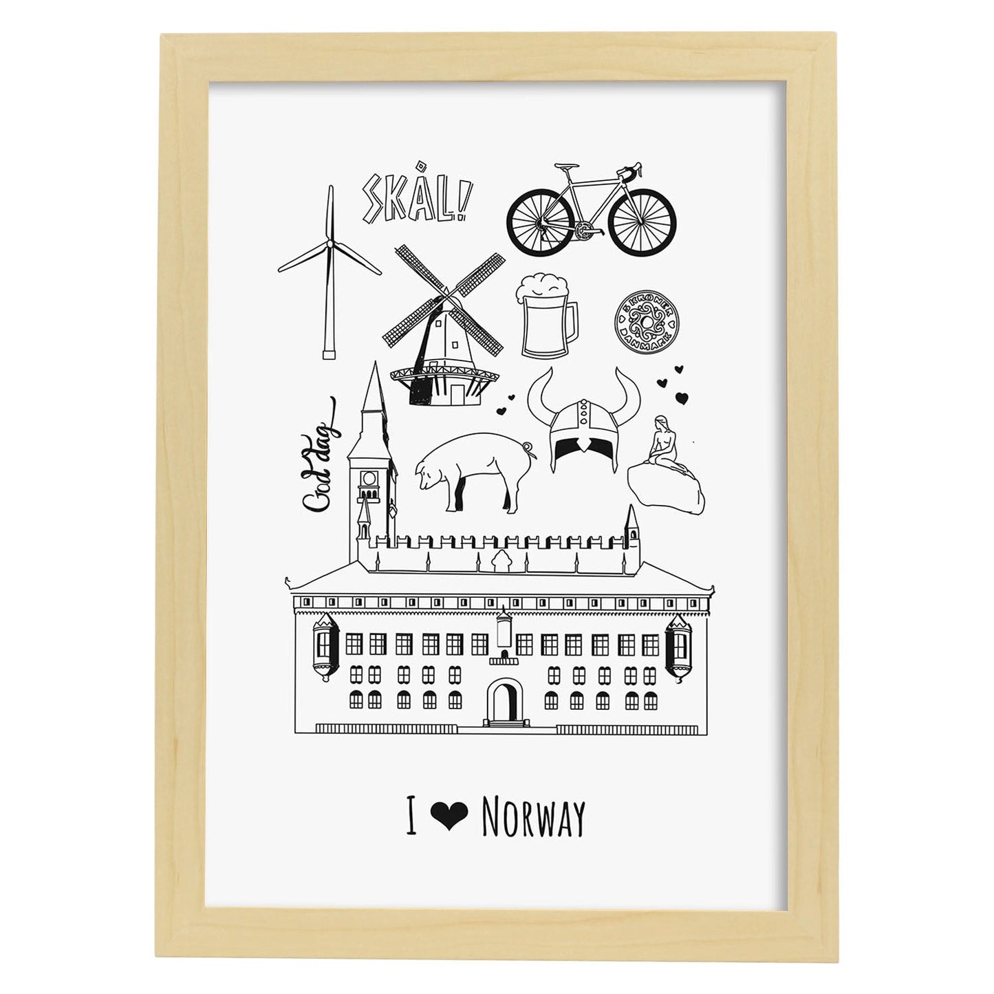 Lámina de Noruega. Pósters de países y ciudades del mundo. Imágenes de monumentos y viajes.-Artwork-Nacnic-A4-Marco Madera clara-Nacnic Estudio SL