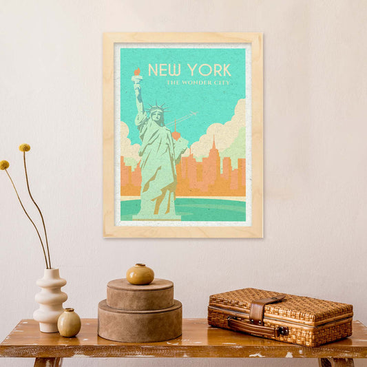 Lámina de Nueva York. Estilo vintage. Poster estatua de la libertad en colores. Anuncio Estados Unidos-Artwork-Nacnic-Nacnic Estudio SL