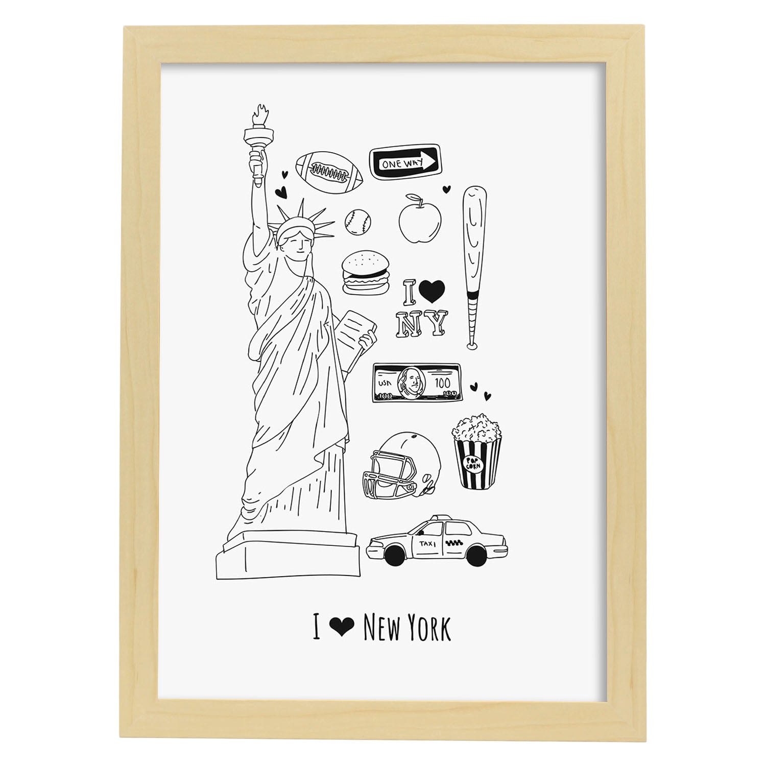 Lámina de Nueva York. Pósters de países y ciudades del mundo. Imágenes de monumentos y viajes.-Artwork-Nacnic-A3-Marco Madera clara-Nacnic Estudio SL