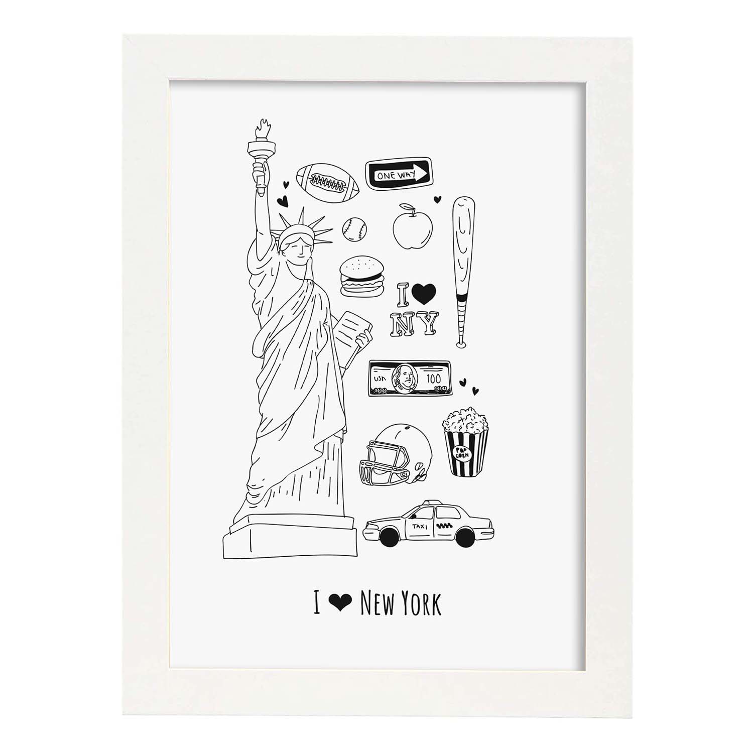 Lámina de Nueva York. Pósters de países y ciudades del mundo. Imágenes de monumentos y viajes.-Artwork-Nacnic-A4-Marco Blanco-Nacnic Estudio SL