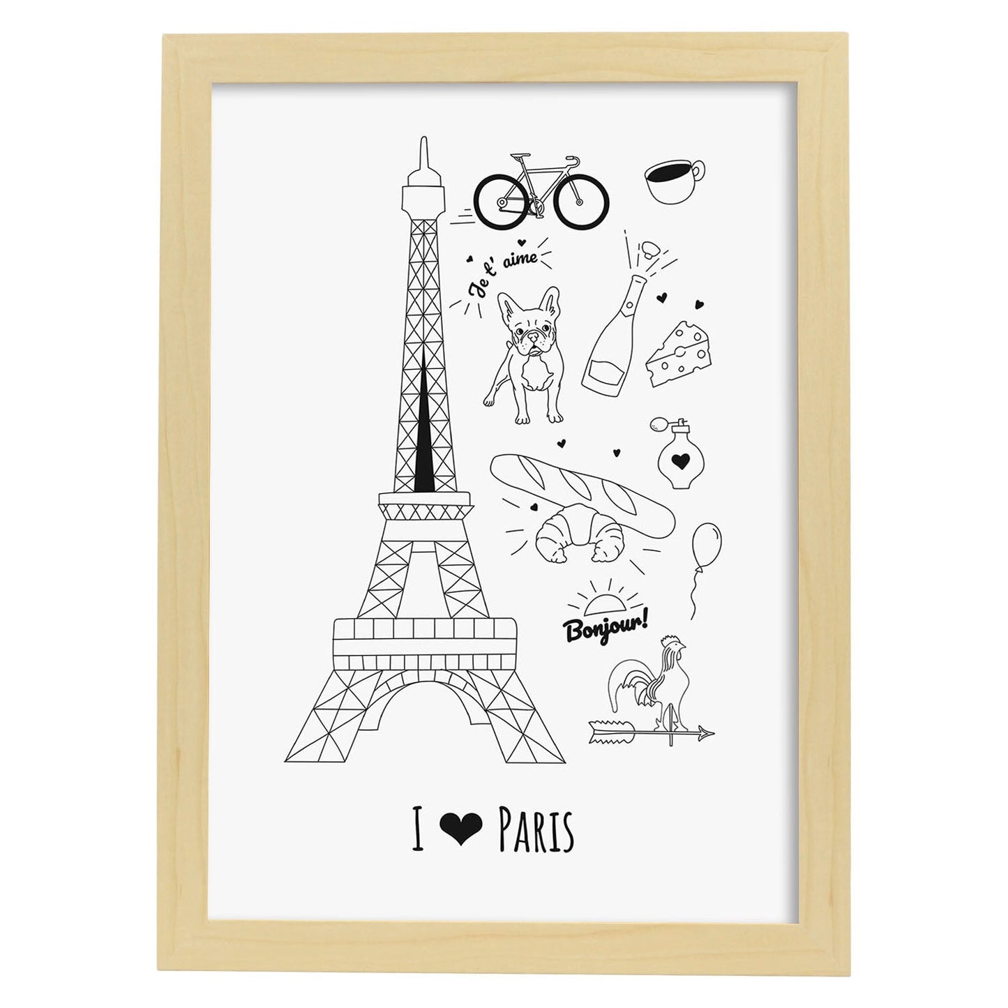 Lámina de Paris. Pósters de países y ciudades del mundo. Imágenes de monumentos y viajes.-Artwork-Nacnic-A3-Marco Madera clara-Nacnic Estudio SL