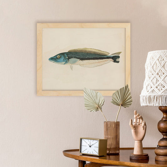 Lámina de pez azul gris y blanco en , fondo papel vintage.-Artwork-Nacnic-Nacnic Estudio SL