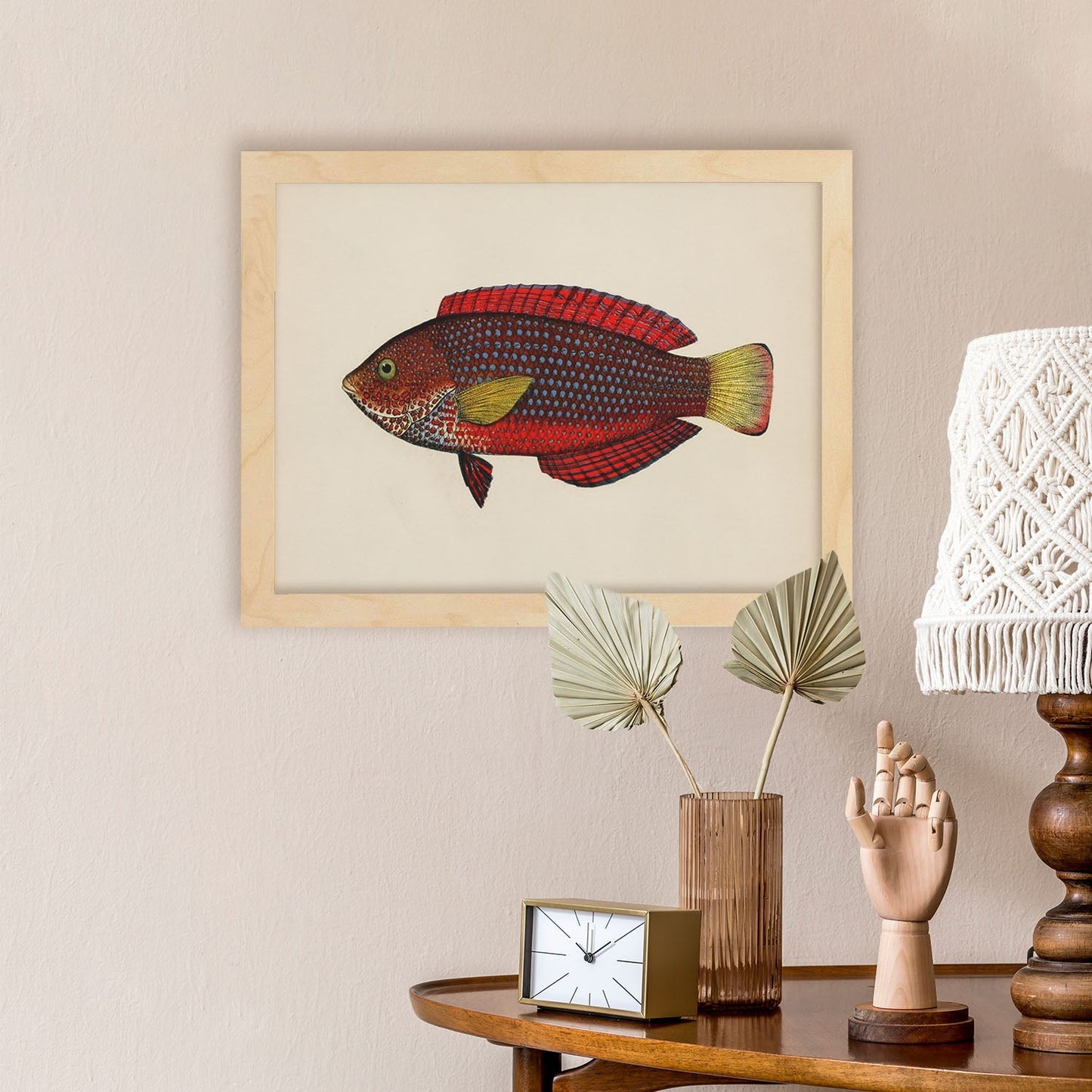Lámina de pez rojo, amarillo y marron en , fondo papel vintage.-Artwork-Nacnic-Nacnic Estudio SL
