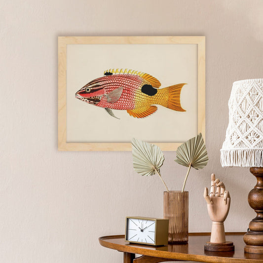 Lámina de pez rosa, rosa amarillo y negro en , fondo papel vintage.-Artwork-Nacnic-Nacnic Estudio SL