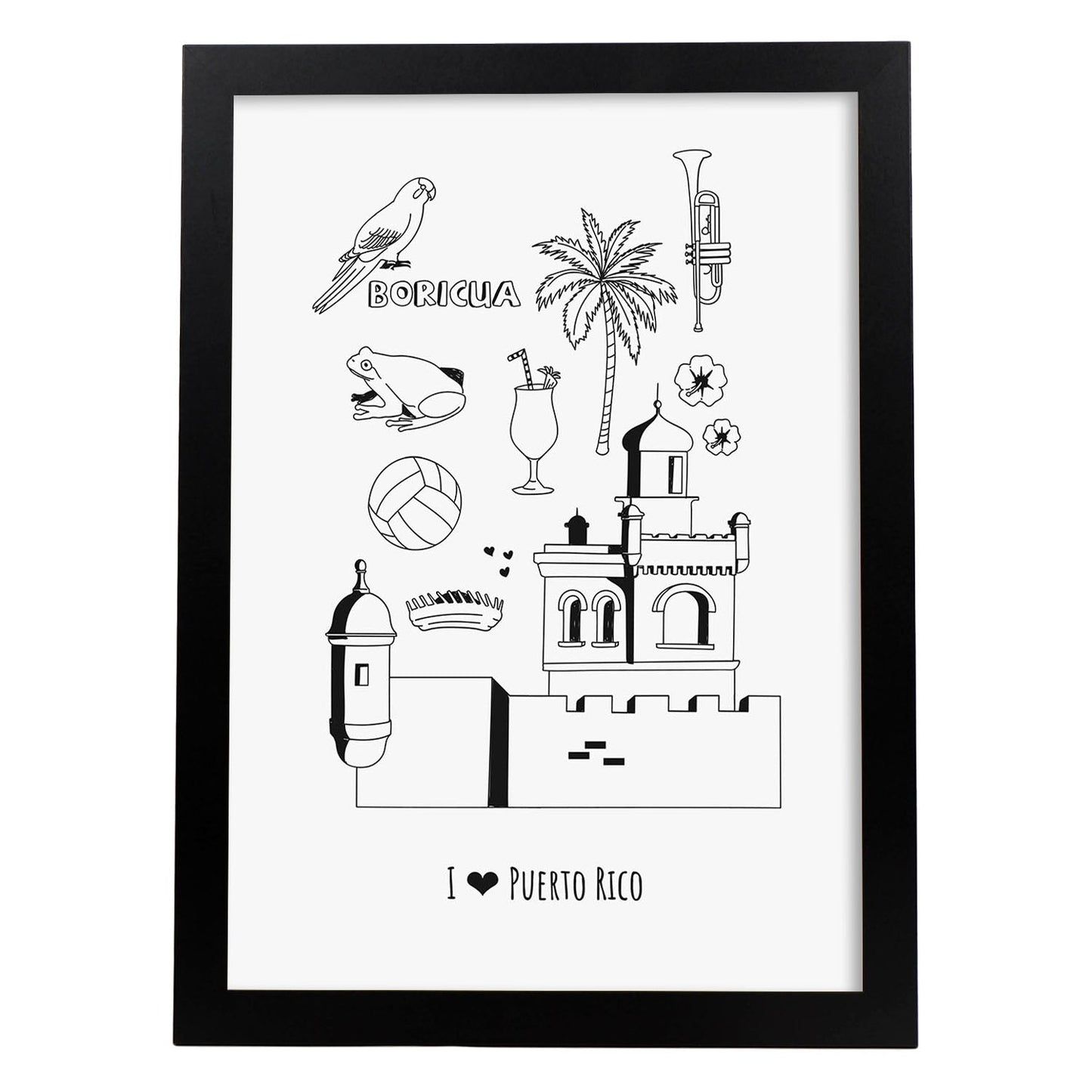 Lámina de Puerto Rico. Pósters de países y ciudades del mundo. Imágenes de monumentos y viajes.-Artwork-Nacnic-A3-Marco Negro-Nacnic Estudio SL
