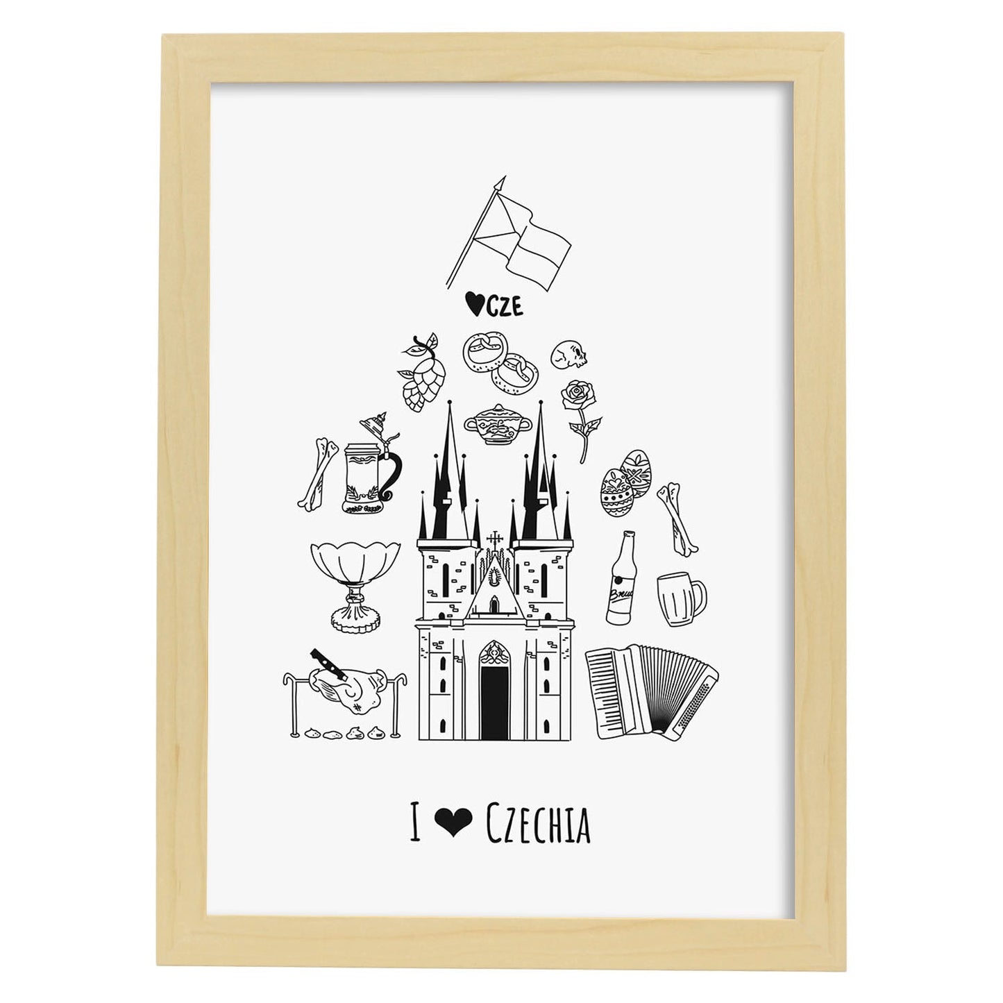 Lámina de República Checa. Pósters de países y ciudades del mundo. Imágenes de monumentos y viajes.-Artwork-Nacnic-A3-Marco Madera clara-Nacnic Estudio SL