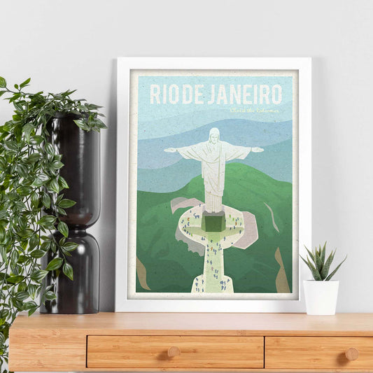 Lámina de Rio de Janeiro. Estilo vintage. Poster Cristo Redentor en colores. Anuncio Rio de Janeiro-Artwork-Nacnic-Nacnic Estudio SL