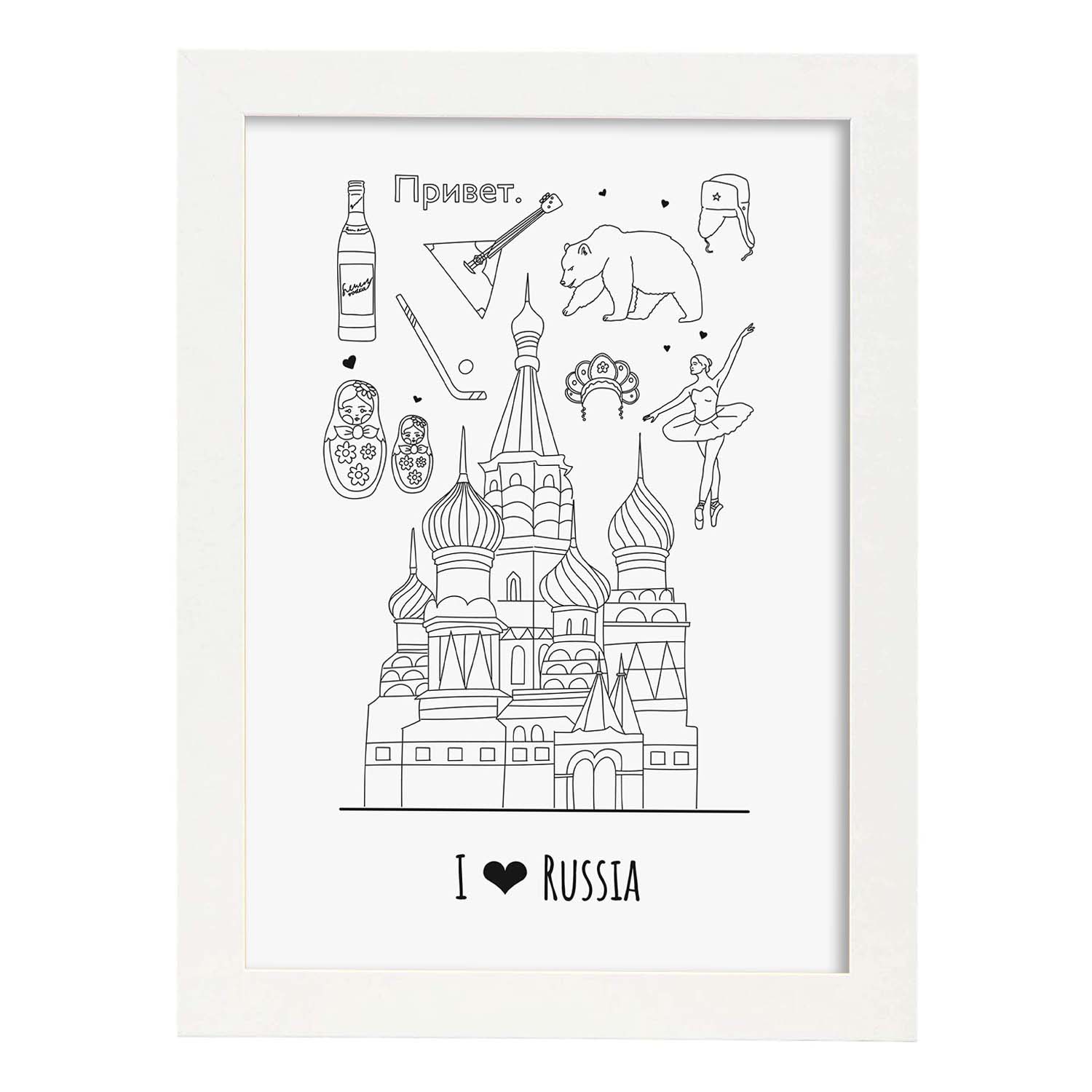Lámina de Rusia. Pósters de países y ciudades del mundo. Imágenes de monumentos y viajes.-Artwork-Nacnic-A4-Marco Blanco-Nacnic Estudio SL
