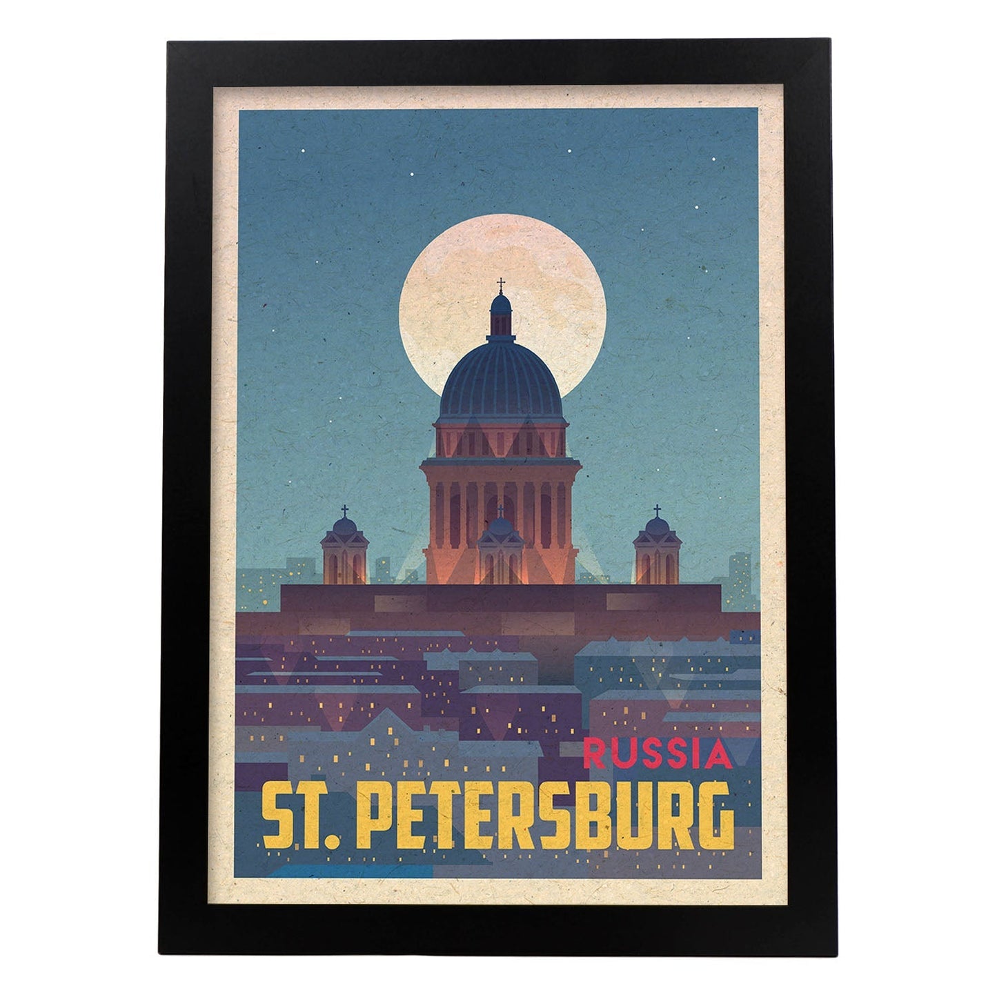 Lámina de San Petesburgo. Estilo vintage. Poster ciudad en colores. Anuncio San Petesburgo-Artwork-Nacnic-A4-Marco Negro-Nacnic Estudio SL