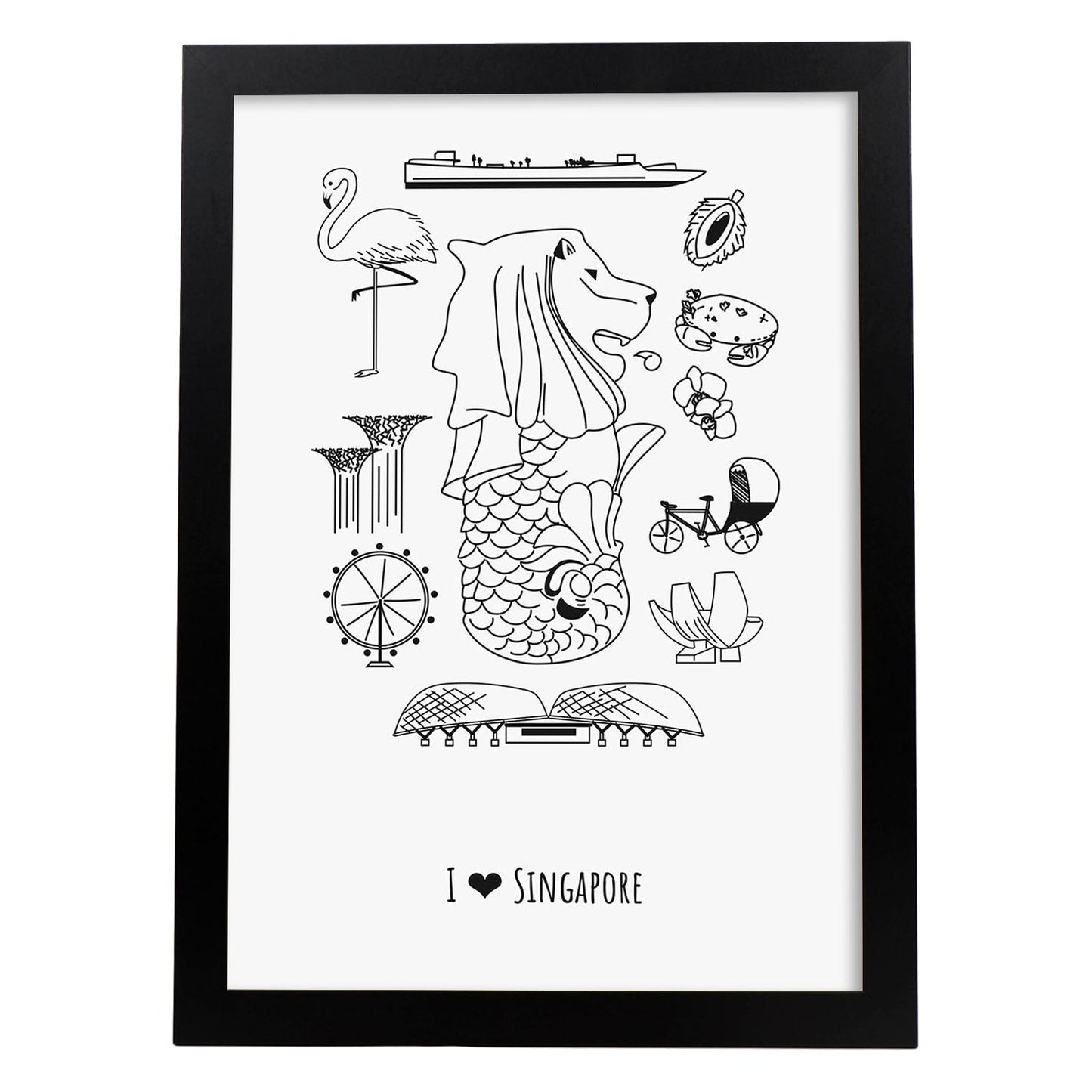 Lámina de Singapur. Pósters de países y ciudades del mundo. Imágenes de monumentos y viajes.-Artwork-Nacnic-A4-Marco Negro-Nacnic Estudio SL