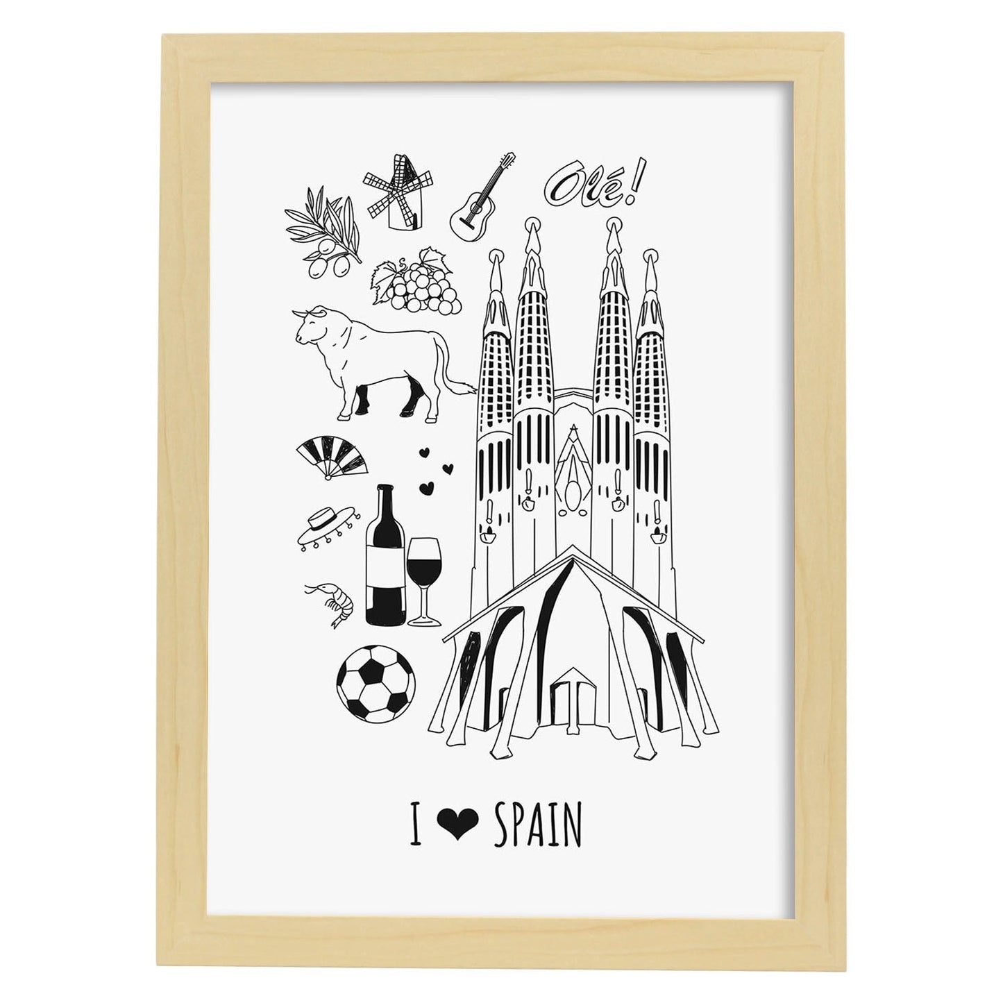 Lámina de Spain. Pósters de países y ciudades del mundo. Imágenes de monumentos y viajes.-Artwork-Nacnic-A3-Marco Madera clara-Nacnic Estudio SL