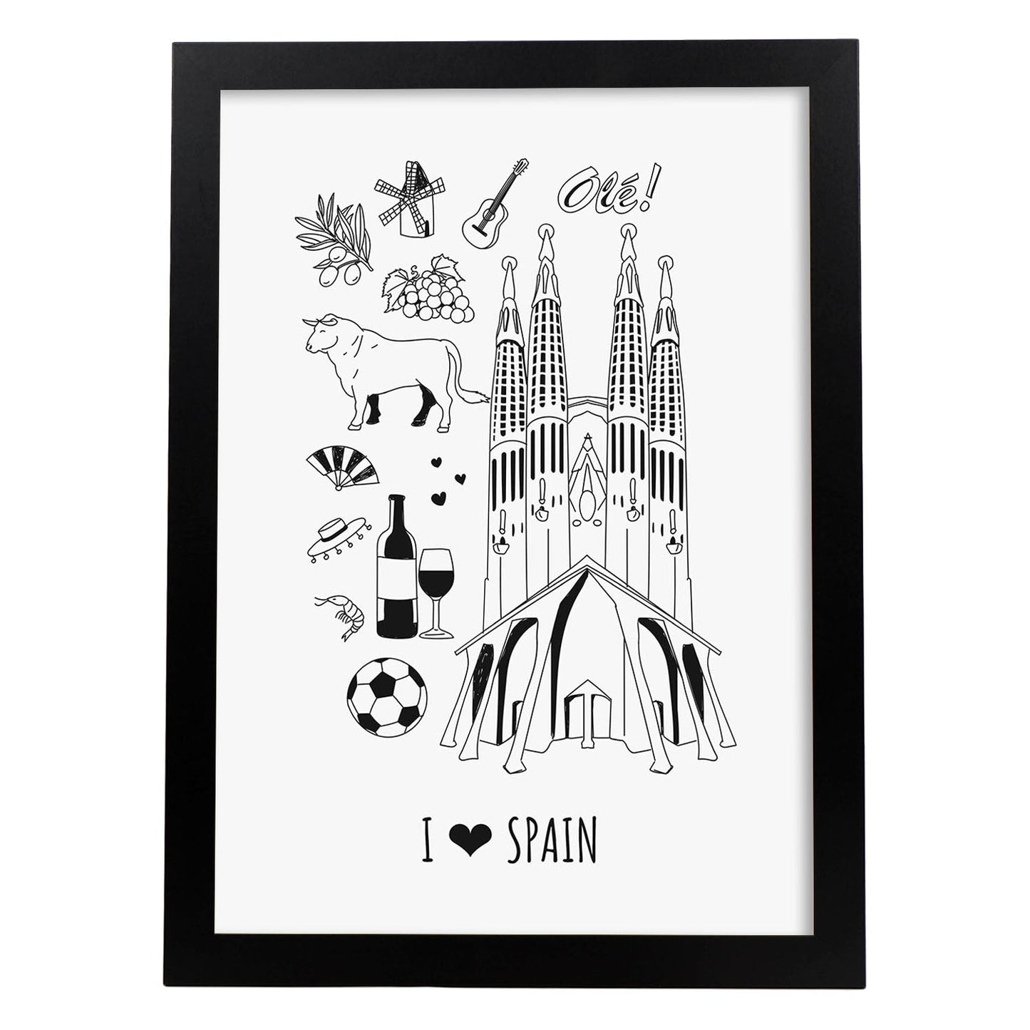 Lámina de Spain. Pósters de países y ciudades del mundo. Imágenes de monumentos y viajes.-Artwork-Nacnic-A4-Marco Negro-Nacnic Estudio SL