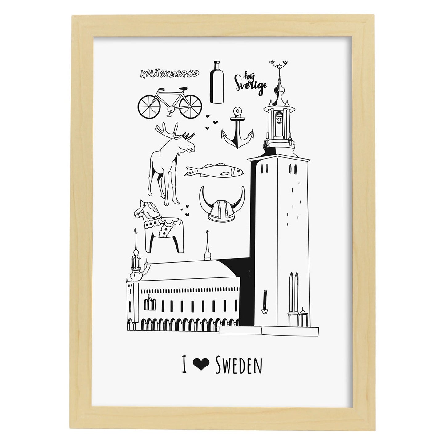 Lámina de Suecia. Pósters de países y ciudades del mundo. Imágenes de monumentos y viajes.-Artwork-Nacnic-A3-Marco Madera clara-Nacnic Estudio SL