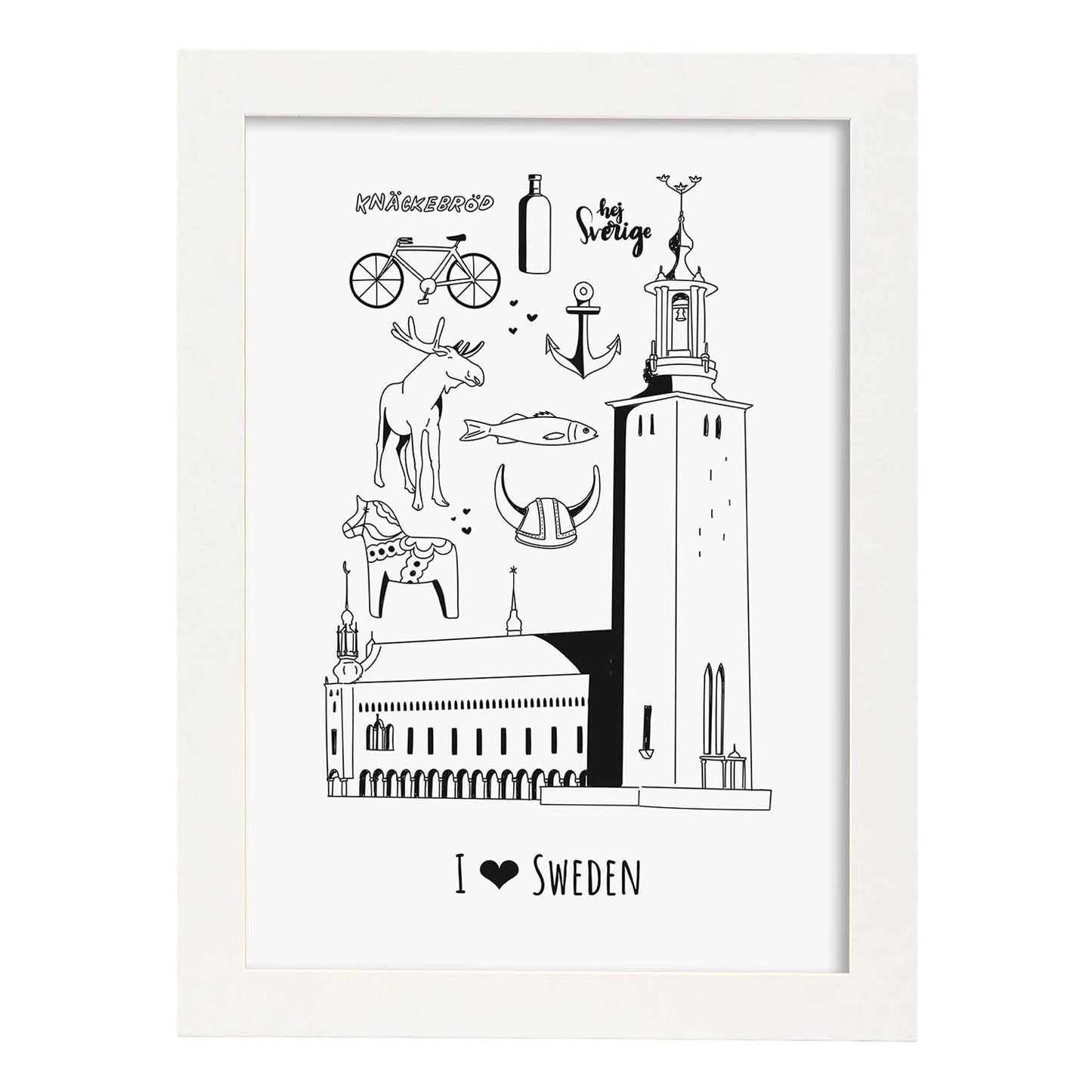 Lámina de Suecia. Pósters de países y ciudades del mundo. Imágenes de monumentos y viajes.-Artwork-Nacnic-A4-Marco Blanco-Nacnic Estudio SL