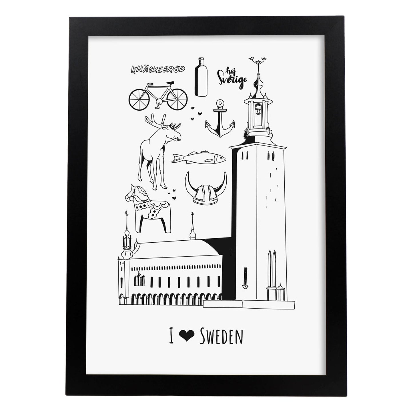 Lámina de Suecia. Pósters de países y ciudades del mundo. Imágenes de monumentos y viajes.-Artwork-Nacnic-A4-Marco Negro-Nacnic Estudio SL
