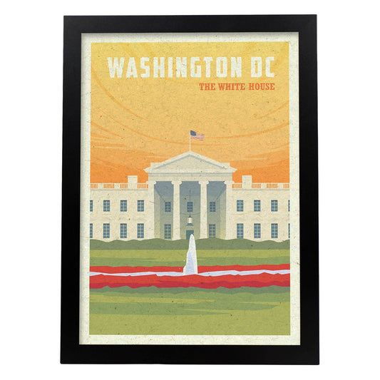 Lámina de Washington. Estilo vintage. Poster ciudad en colores. Anuncio Estados Unidos-Artwork-Nacnic-A4-Marco Negro-Nacnic Estudio SL