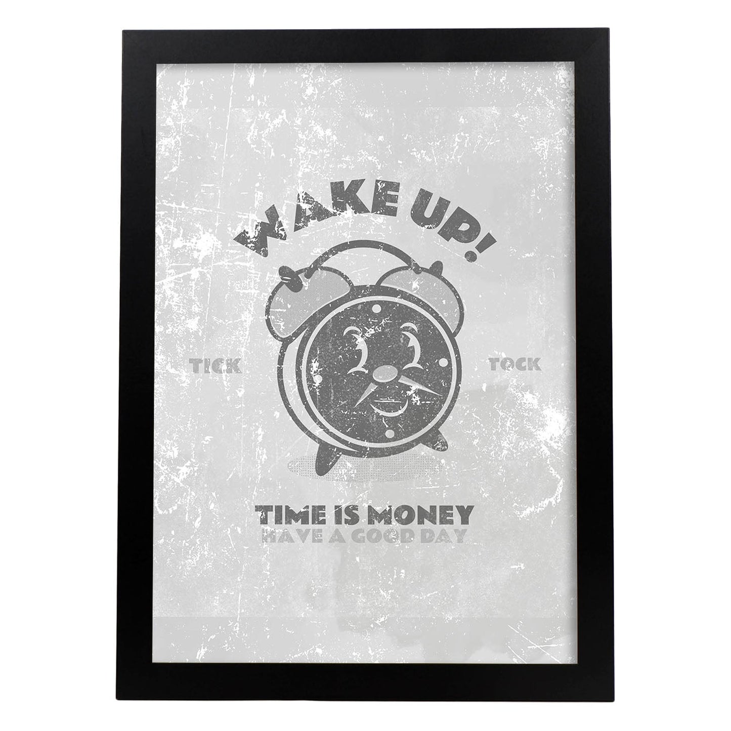 Lámina Despierta. Pósters con ilustraciones de dibujos retro en tonos grises.-Artwork-Nacnic-A3-Marco Negro-Nacnic Estudio SL