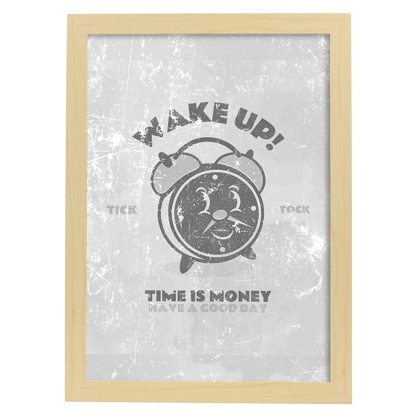 Lámina Despierta. Pósters con ilustraciones de dibujos retro en tonos grises.-Artwork-Nacnic-A4-Marco Madera clara-Nacnic Estudio SL