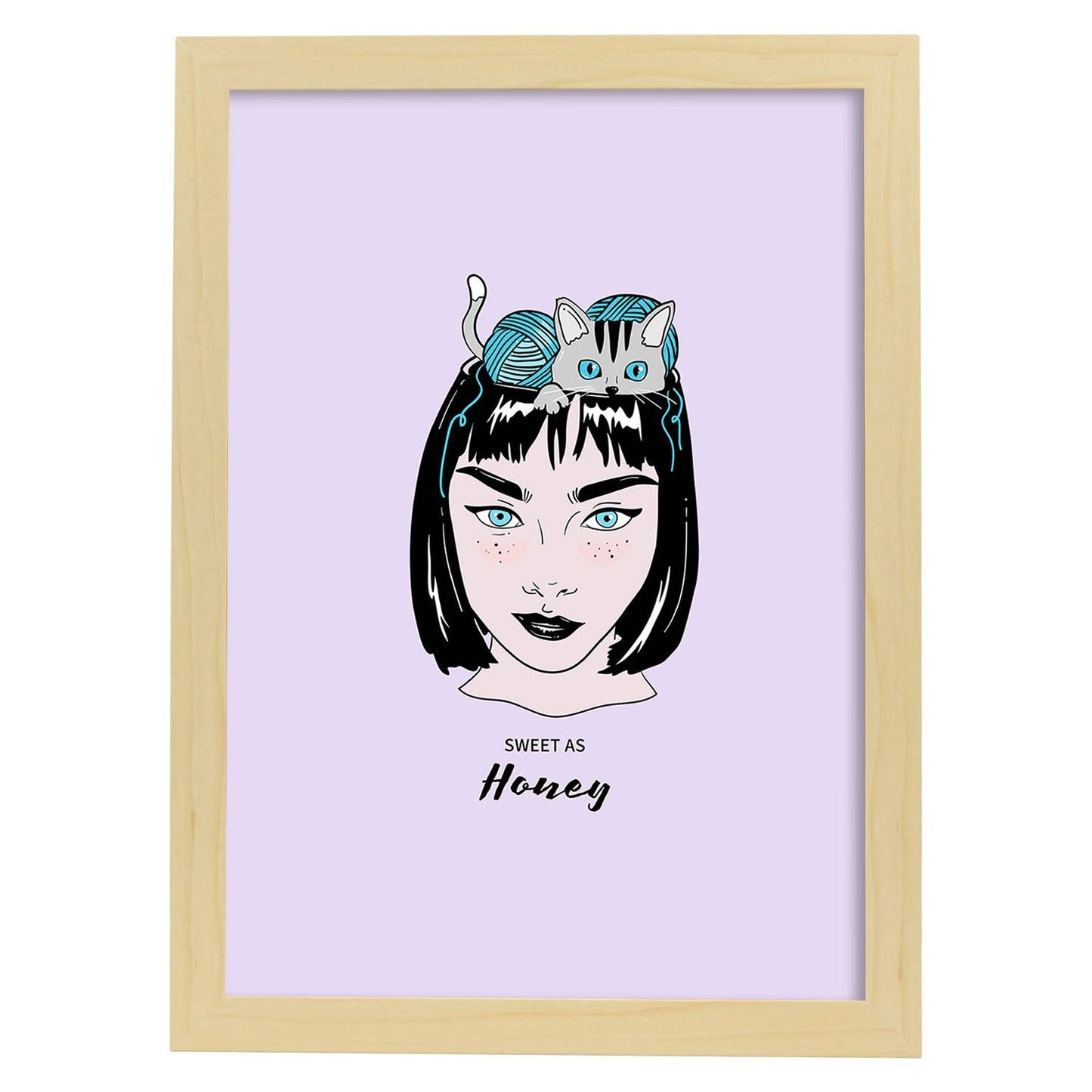 Lámina Dulce como la miel. Pósters con ilustraciones artísticas de cabezas de mujer.-Artwork-Nacnic-A3-Marco Madera clara-Nacnic Estudio SL