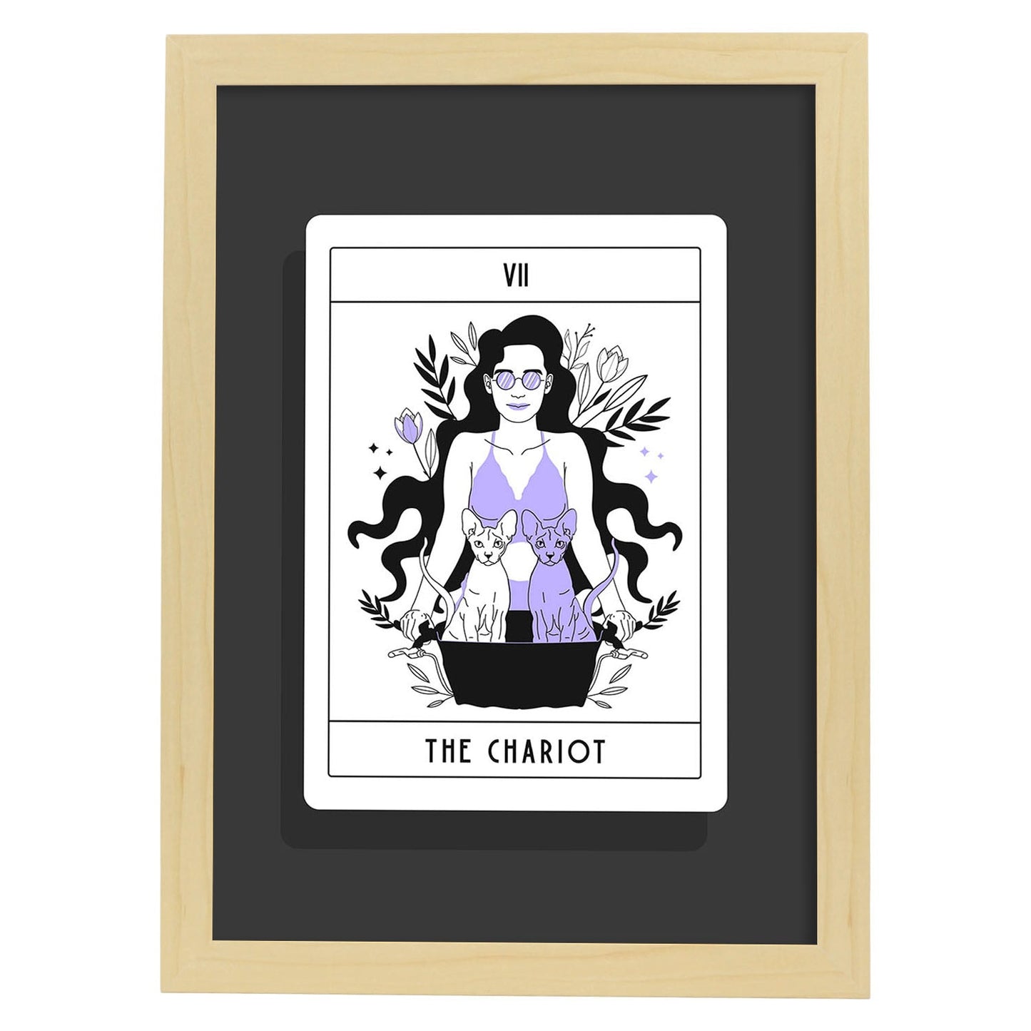 Lámina El carro. Pósters con originales ilustraciones de las cartas Tarot.-Artwork-Nacnic-A4-Marco Madera clara-Nacnic Estudio SL