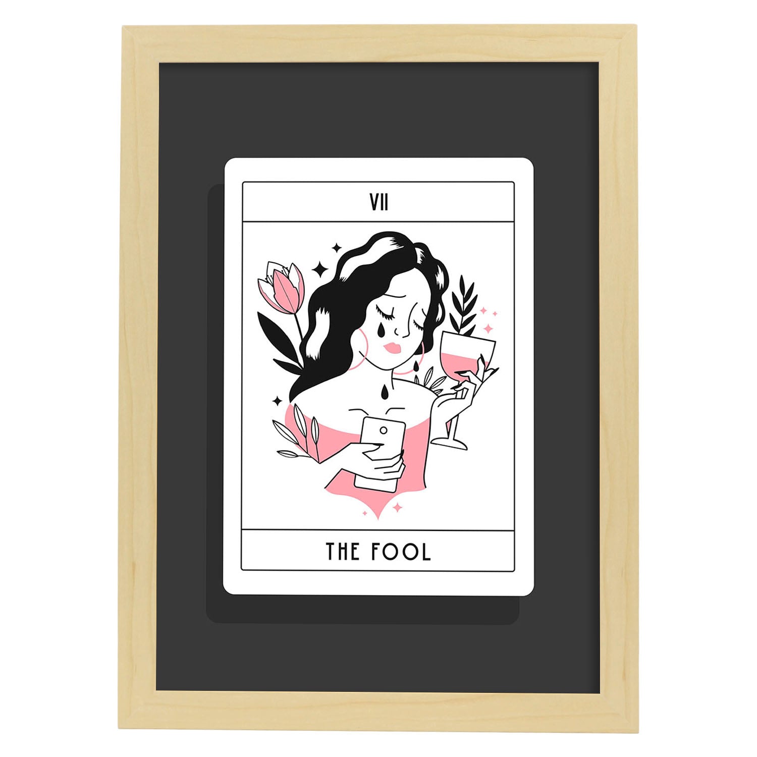 Lámina El tonto. Pósters con originales ilustraciones de las cartas Tarot.-Artwork-Nacnic-A4-Marco Madera clara-Nacnic Estudio SL