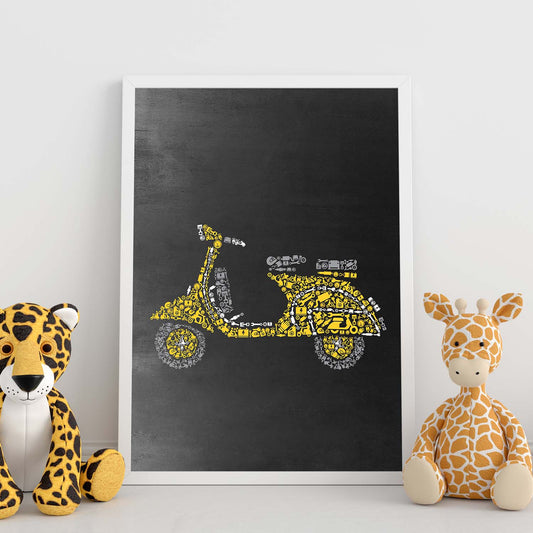 Lámina en amarillo y gris Vespa amarilla en Poster con fondo negro estilo pizarra. Papel 250 gr-Artwork-Nacnic-Nacnic Estudio SL