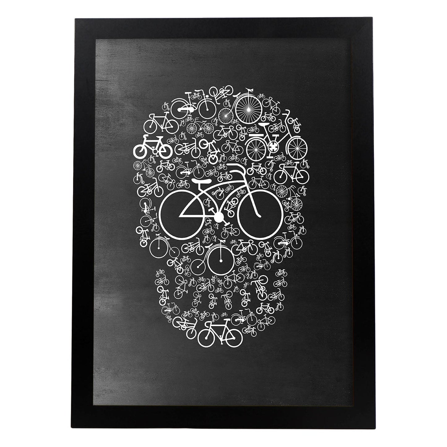 Lámina en blanco y negro calavera La vida en bici en Poster con fondo negro estilo pizarra. Papel 250 gr y tintas de alta calidad.-Artwork-Nacnic-A4-Marco Negro-Nacnic Estudio SL