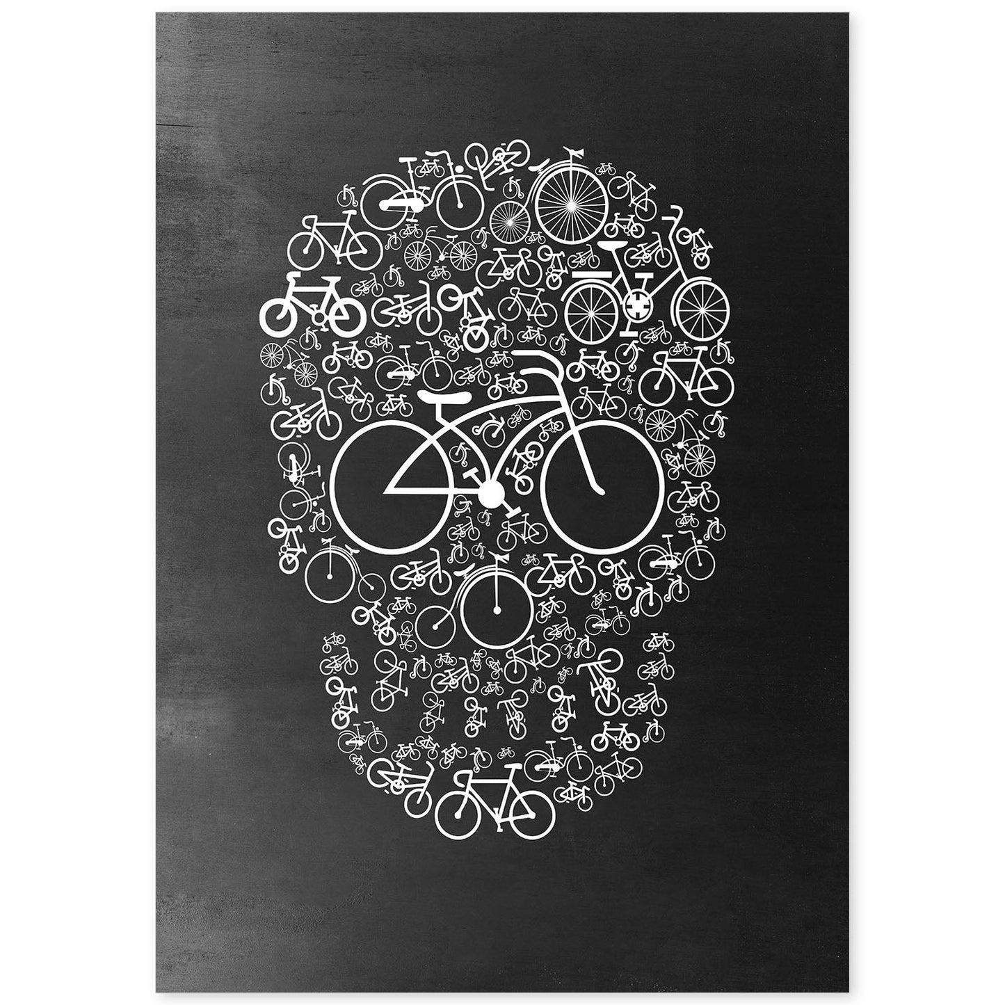 Lámina en blanco y negro calavera La vida en bici en Poster con fondo negro estilo pizarra. Papel 250 gr y tintas de alta calidad.-Artwork-Nacnic-A4-Sin marco-Nacnic Estudio SL