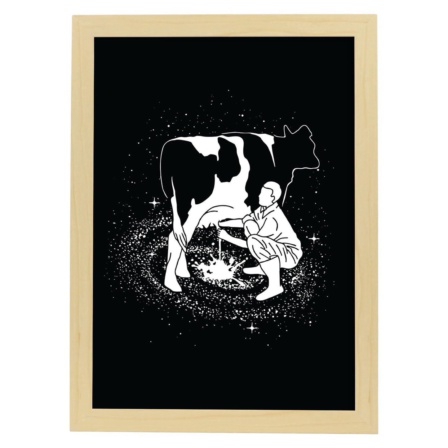Lámina en blanco y negro de La via lactea en Poster fondo negro. Papel 250 gr y tintas de alta calidad.-Artwork-Nacnic-A3-Marco Madera clara-Nacnic Estudio SL