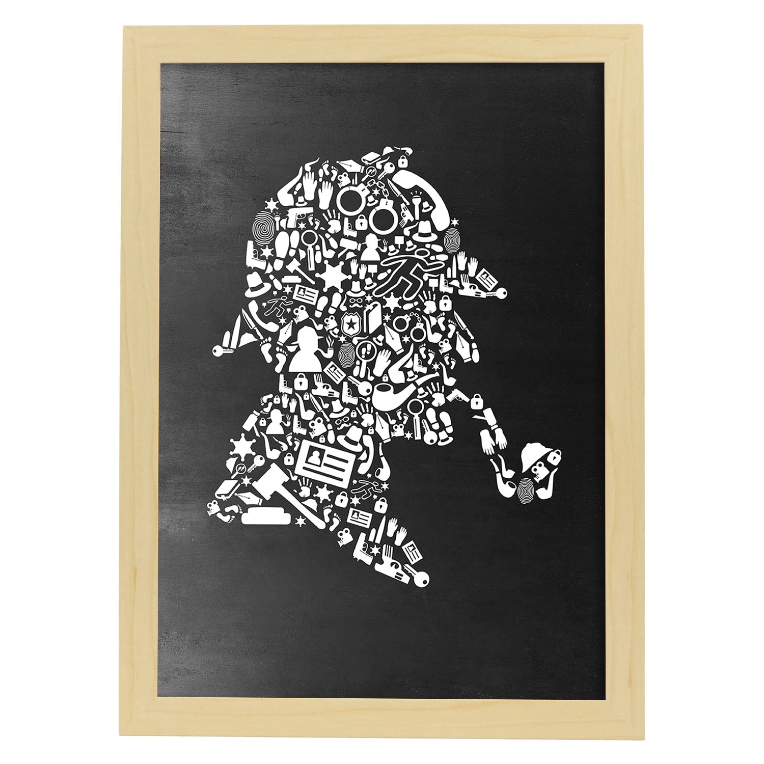 Lámina en blanco y negro Sherlock Holmes en Poster con fondo negro estilo pizarra. Papel 250 gr-Artwork-Nacnic-A3-Marco Madera clara-Nacnic Estudio SL
