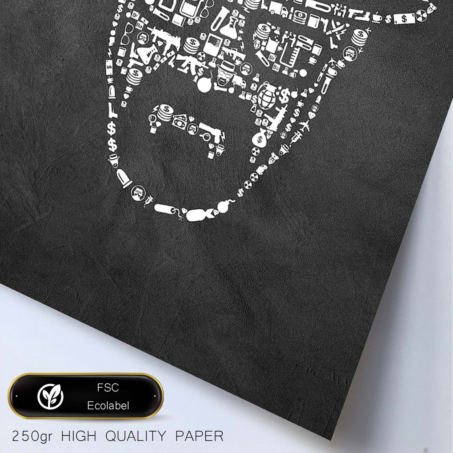 Lámina en blanco y negro The breaking bad iconos en Poster con fondo negro estilo pizarra. Papel 250 gr y tintas de alta calidad.-Artwork-Nacnic-Nacnic Estudio SL