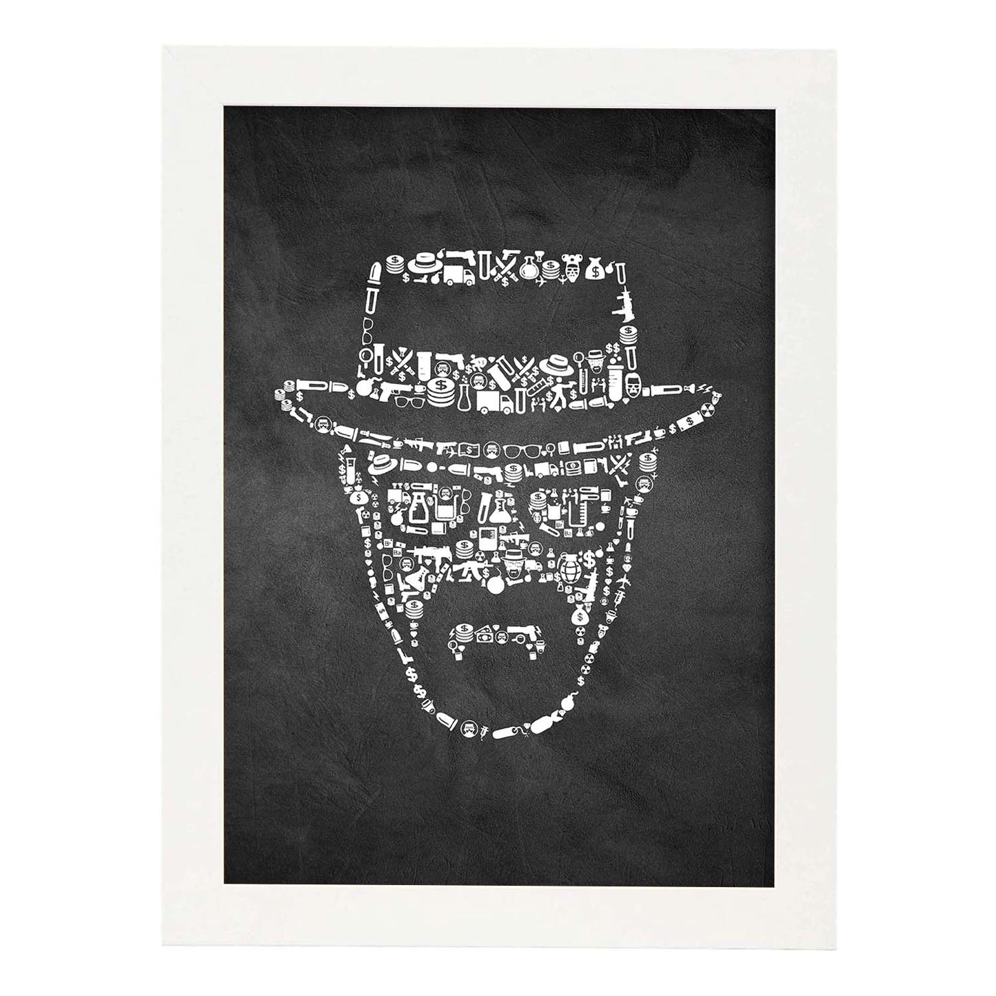 Lámina en blanco y negro The breaking bad iconos en Poster con fondo negro estilo pizarra. Papel 250 gr y tintas de alta calidad.-Artwork-Nacnic-A3-Marco Blanco-Nacnic Estudio SL