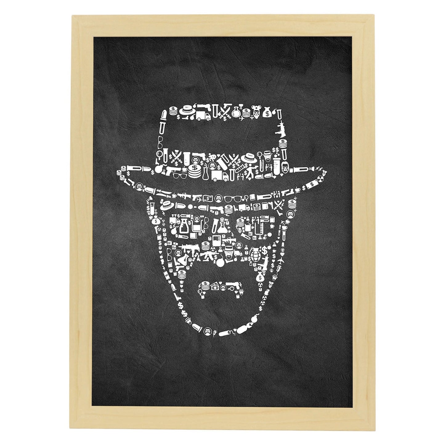 Lámina en blanco y negro The breaking bad iconos en Poster con fondo negro estilo pizarra. Papel 250 gr y tintas de alta calidad.-Artwork-Nacnic-A3-Marco Madera clara-Nacnic Estudio SL
