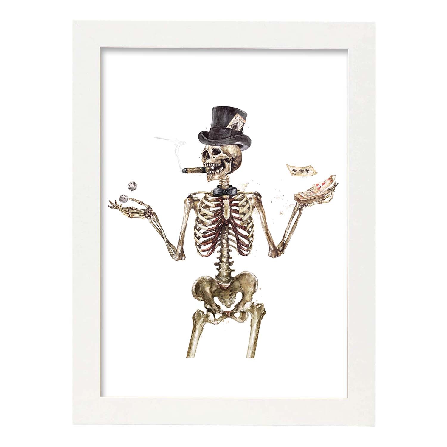Lámina Esqueleto adinerado. Posters con imágenes de Calaveras.-Artwork-Nacnic-A4-Marco Blanco-Nacnic Estudio SL