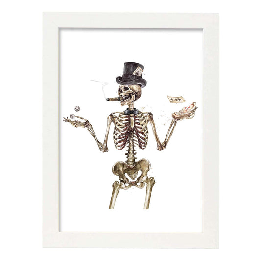 Lámina Esqueleto adinerado. Posters con imágenes de Calaveras.-Artwork-Nacnic-A4-Marco Blanco-Nacnic Estudio SL