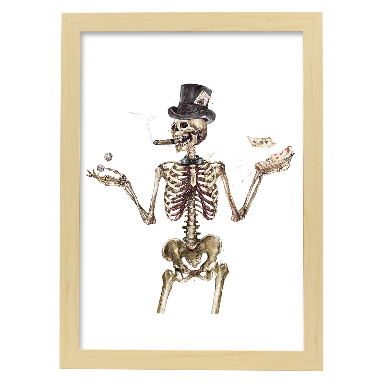 Lámina Esqueleto adinerado. Posters con imágenes de Calaveras.-Artwork-Nacnic-A4-Marco Madera clara-Nacnic Estudio SL