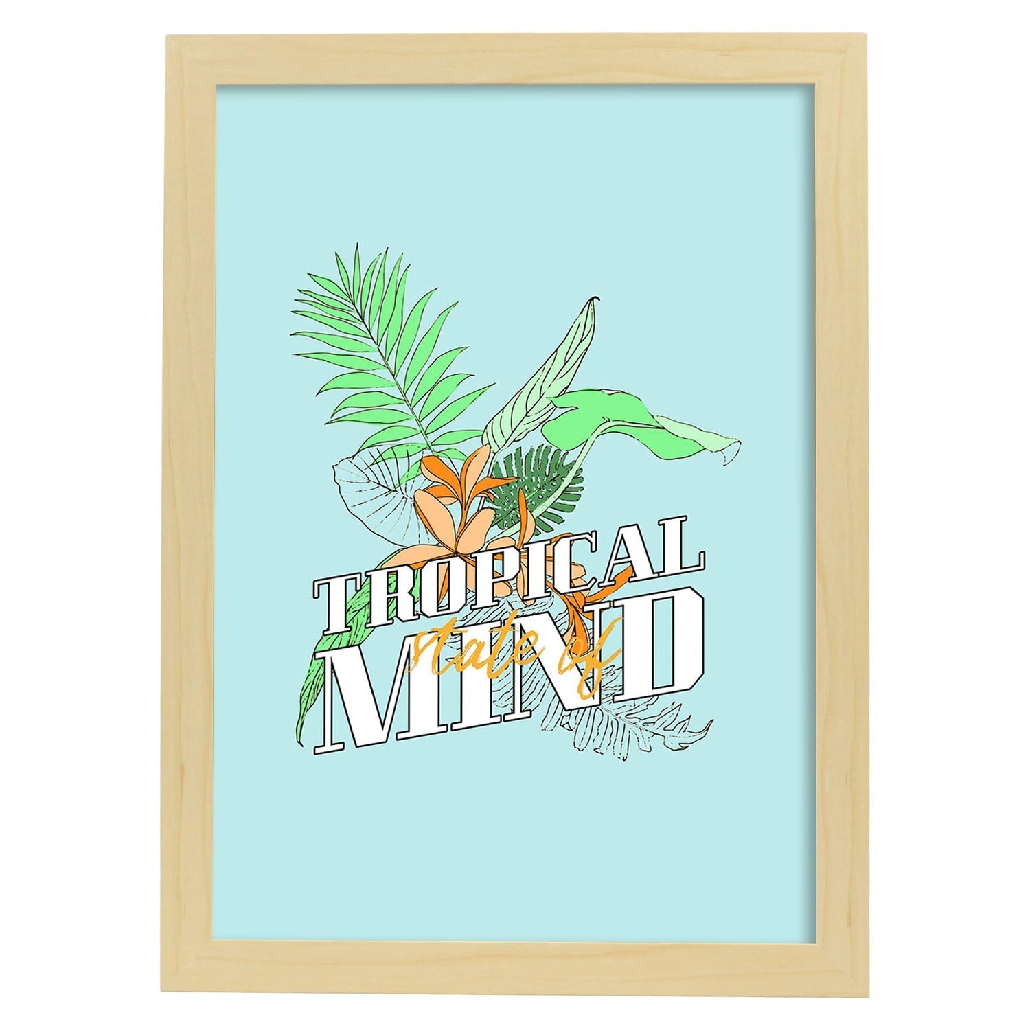 Lámina Estado mental: tropical. Pósters con ilustraciones florales en tonos pastel.-Artwork-Nacnic-A3-Marco Madera clara-Nacnic Estudio SL