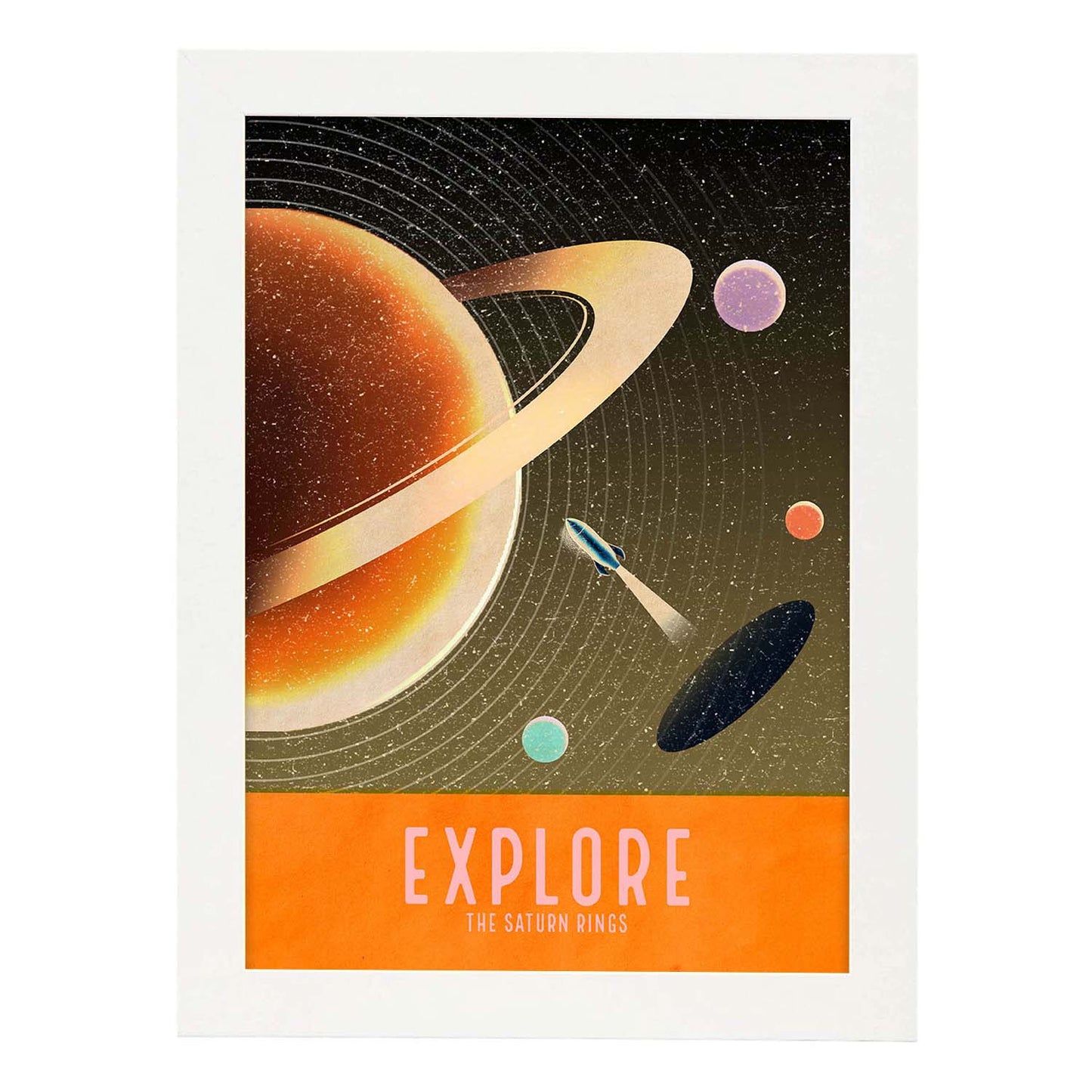 Lámina Explora. Pósters con detalladas ilustraciones del espacio. Coloridas imágenes de satélites, estrellas y planetas.-Artwork-Nacnic-A4-Marco Blanco-Nacnic Estudio SL