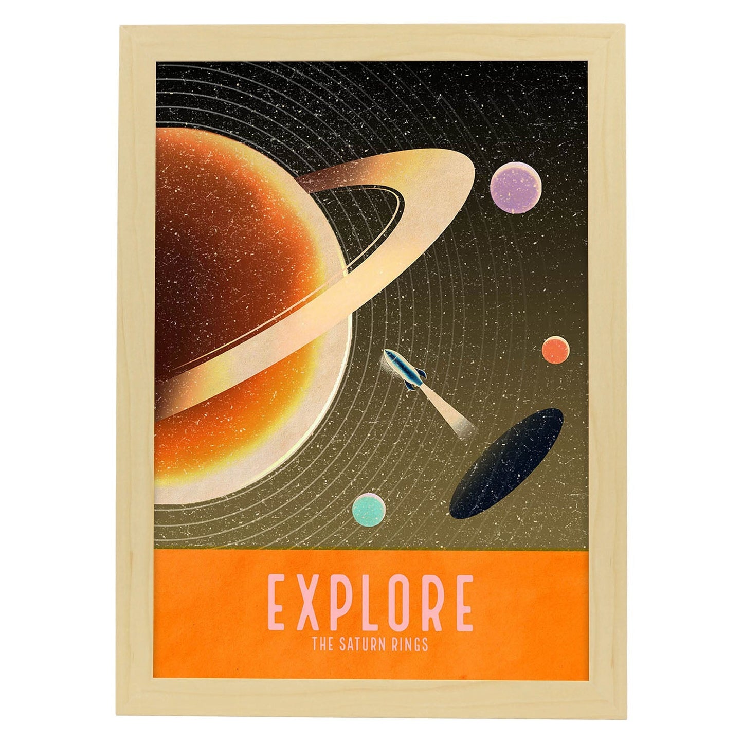 Lámina Explora. Pósters con detalladas ilustraciones del espacio. Coloridas imágenes de satélites, estrellas y planetas.-Artwork-Nacnic-A4-Marco Madera clara-Nacnic Estudio SL