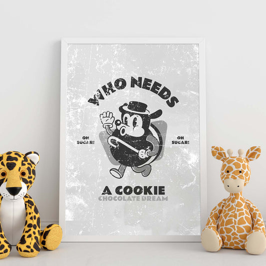 Lámina Galleta. Pósters con ilustraciones de dibujos retro en tonos grises.-Artwork-Nacnic-Nacnic Estudio SL