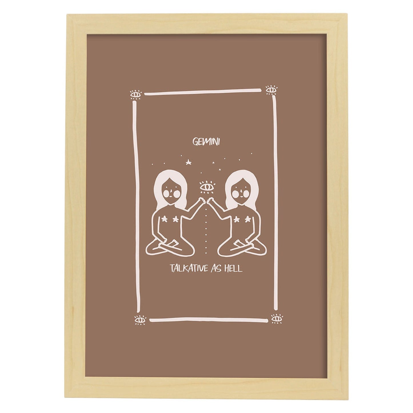 Lámina Géminis. Pósters con ilustraciones femeninas de los signos del zodíaco.-Artwork-Nacnic-A3-Marco Madera clara-Nacnic Estudio SL